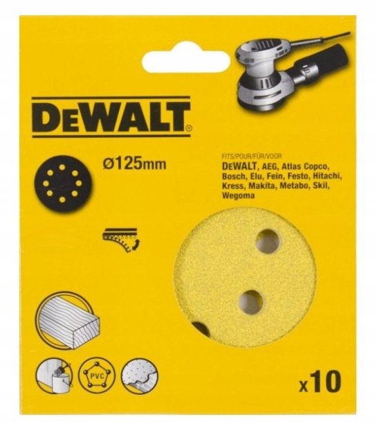 DEWALT Papier ścierny arkusze do szlifowania rzep krążki 125mm P240 10 szt