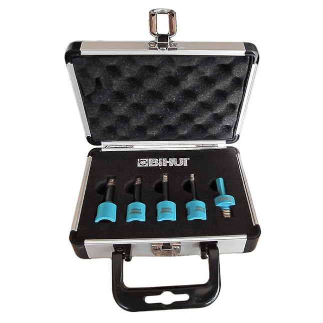 BIHUI WALIZKA ZESTAW OTWORNIC DIAMENTOWYCH 5szt (6-8-10-12mm, adapter)