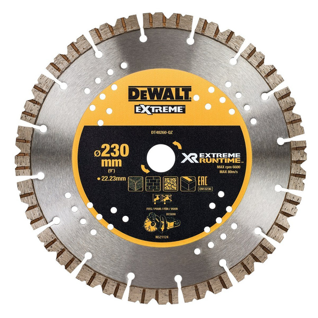 Tarcza diamentowa EXTREME tnąca DEWALT do betonu muru 230x22.23mm DT40260