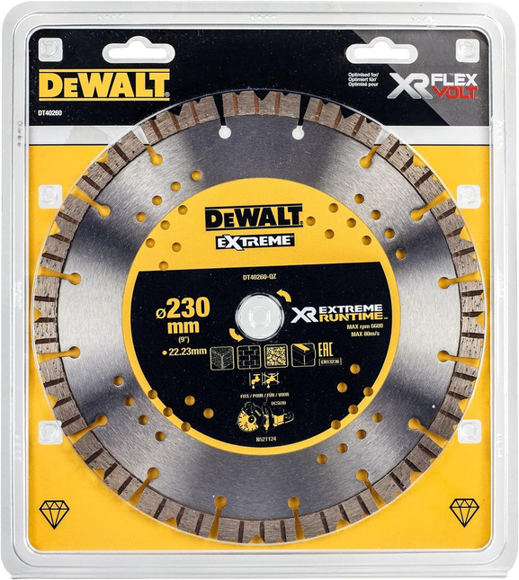 Tarcza diamentowa EXTREME tnąca DEWALT do betonu muru 230x22.23mm DT40260