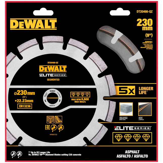 Tarcza diamentowa tnąca do asfaltu betonu ELITE DeWALT 230x22,23mm DT20466
