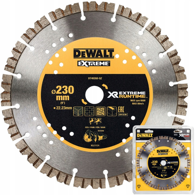 Tarcza diamentowa EXTREME tnąca DEWALT do betonu muru 230x22.23mm DT40260
