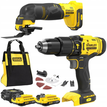 STANLEY 2-częściowy zestaw 18V, wiertarko-wkrętarka, narzędzie wielof, akumulator 2x2Ah, SFMCK213D2S-QW